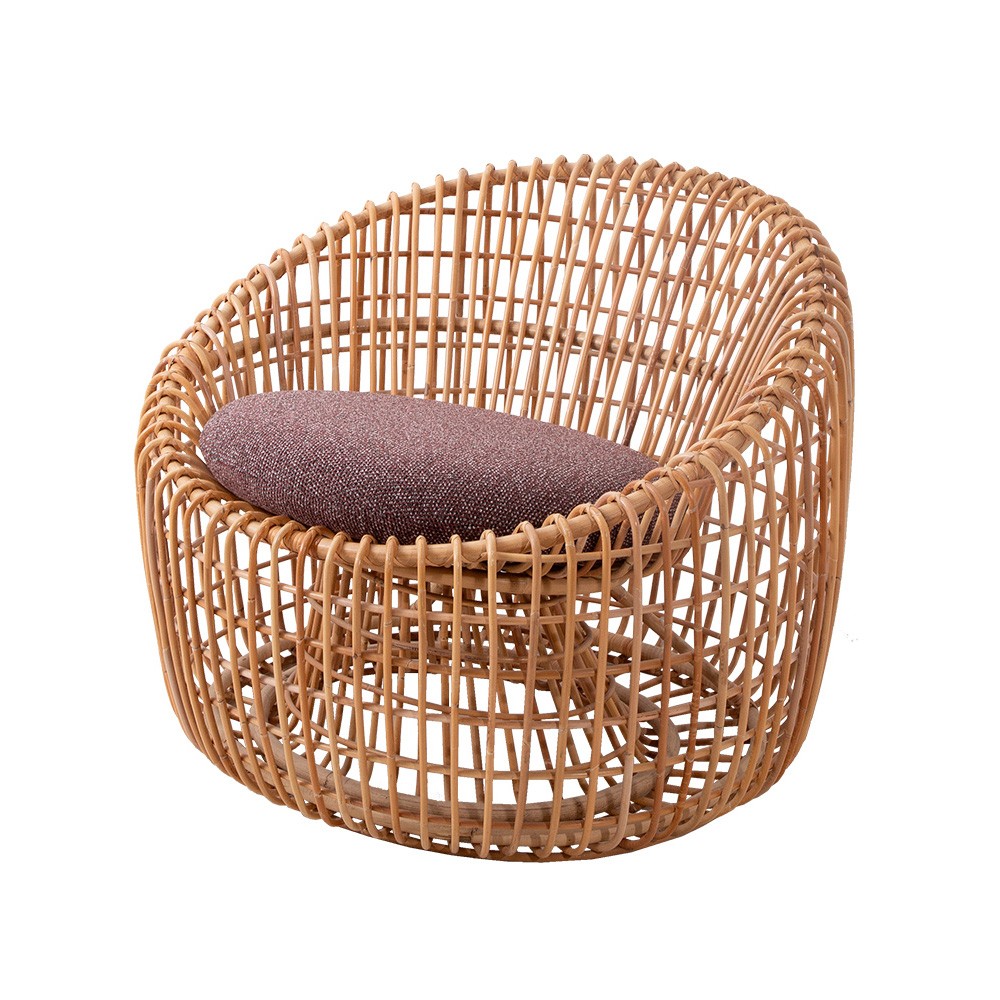 NEST Round Chair in Natural Rattan with Bordeaux Cushion Caneline