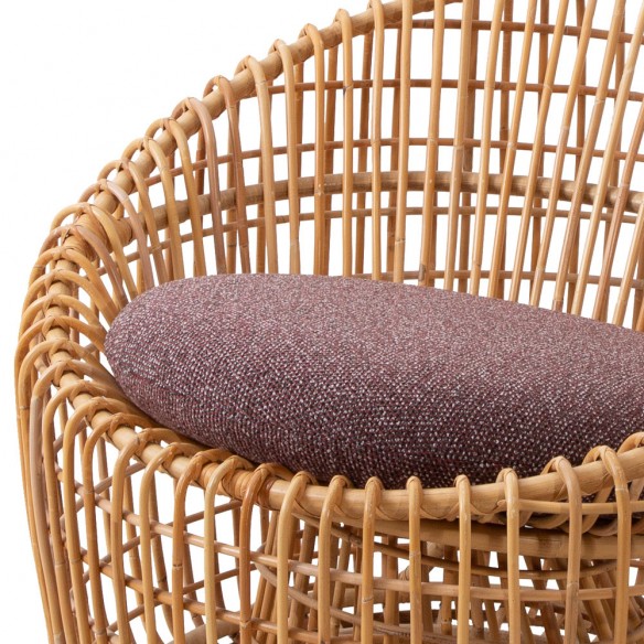 NEST Round Chair in Natural Rattan with Bordeaux Cushion