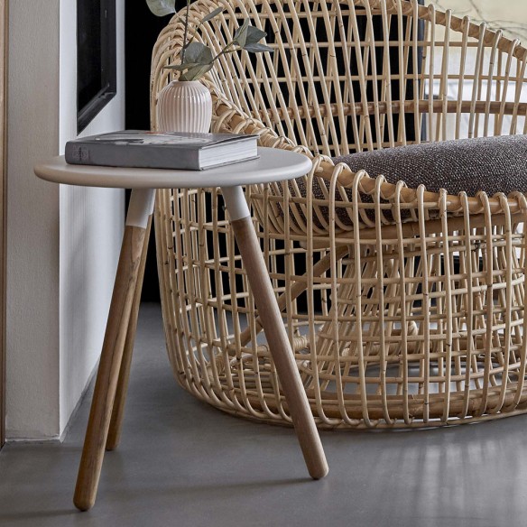 NEST Round Chair in Natural Rattan with Bordeaux Cushion