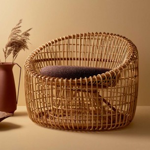 Cane line NEST Round Chair in Natural Rattan with Bordeaux Cushion