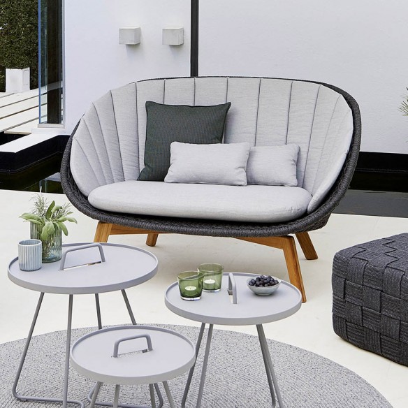 PEACOCK Garden Sofa 2 Seater Soft Rope Light Grey Cushions
