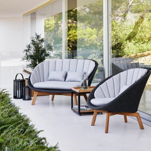 PEACOCK Garden Sofa 2 Seater Soft Rope Light Grey Cushions 2