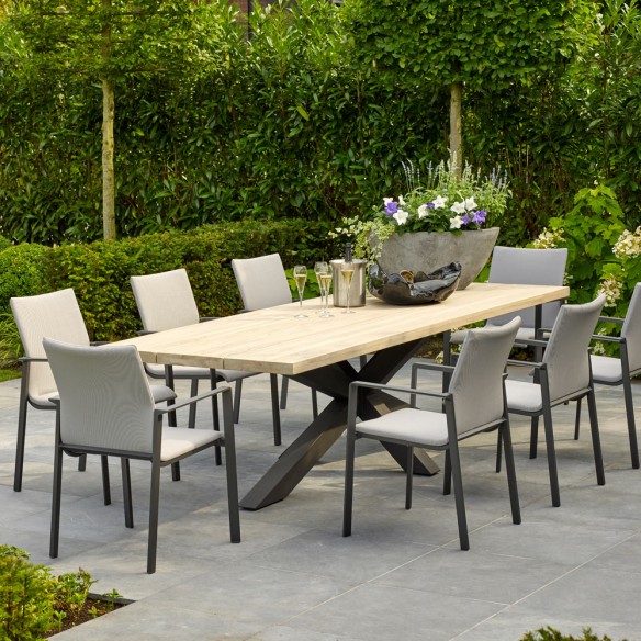 TIMOR Outdoor Dining Table 8 Seater Grey Teak and Anthracite Aluminium W280