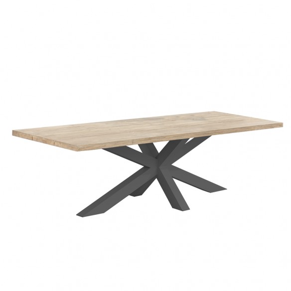 Table de jardin TIMOR en teck gris et aluminium anthracite 8 places L280