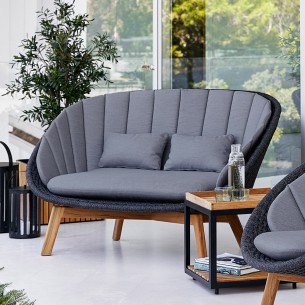 PEACOCK Garden Sofa 2 Seater Soft Rope Grey Cushions