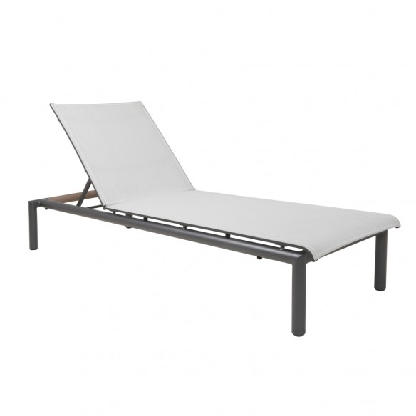 BASTINGAGE Sun Lounger in Grey Aluminium with Light grey Ateja Canvas LES JARDINS