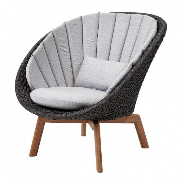 Cane line Fauteuil de jardin PEACOCK Corde souple et coussins gris clairs