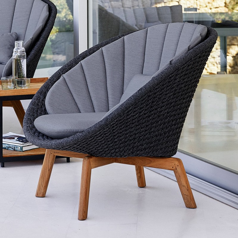 Fauteuil de jardin Peacock Corde souple et coussins gris