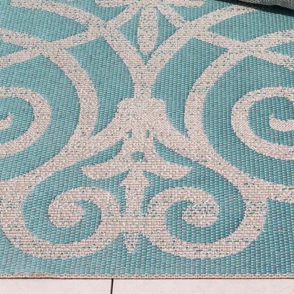 Summer Quai Turquoise Polypropylene Outdoor Rug