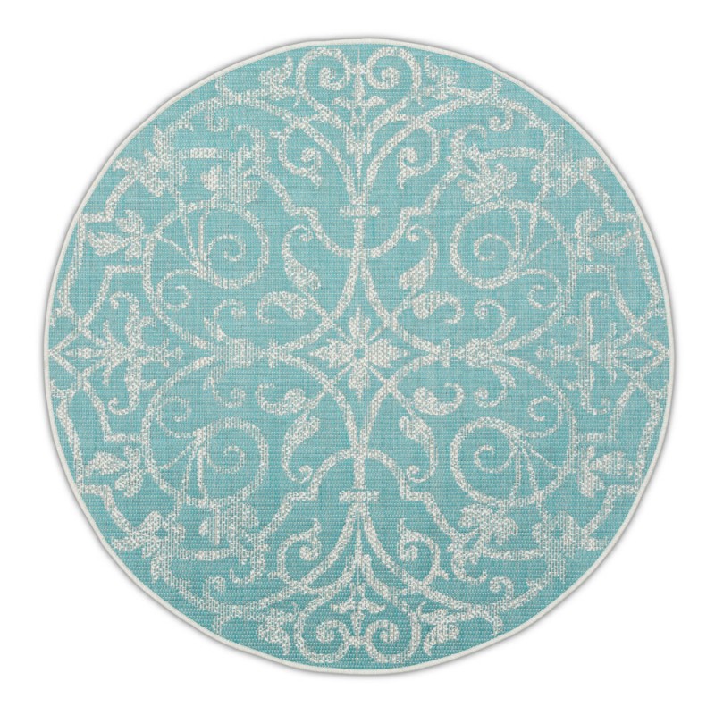 SUMMER QUAI Turquoise Polypropylene Round Outdoor Rug D230cm