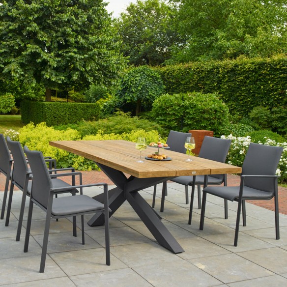 Table de jardin TIMOR en teck et aluminium anthracite 6 places L230