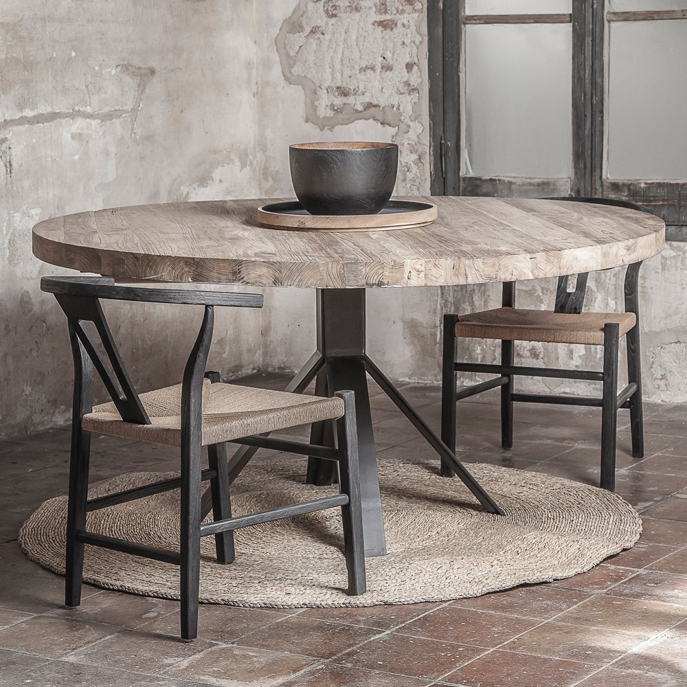 Table à manger ronde en bois teck naturel d120cm - Irun