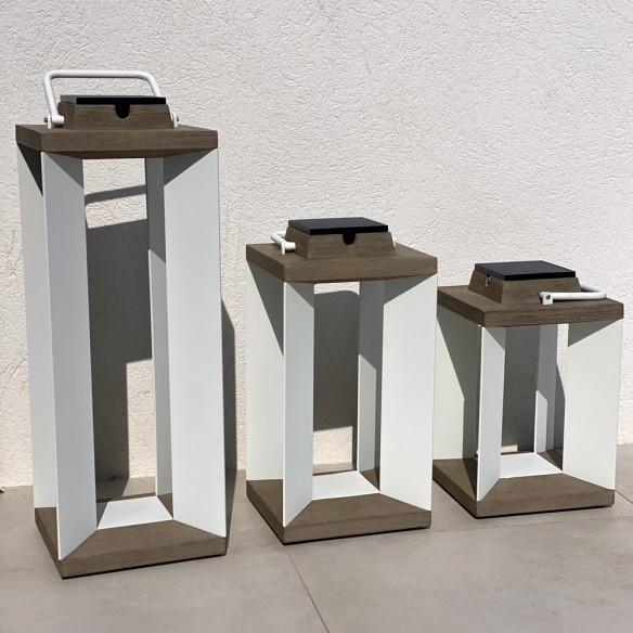 DURATEK Solar Lanterns Trio H36cm H45cm H65cm White Aluminium Adjustable Brightness