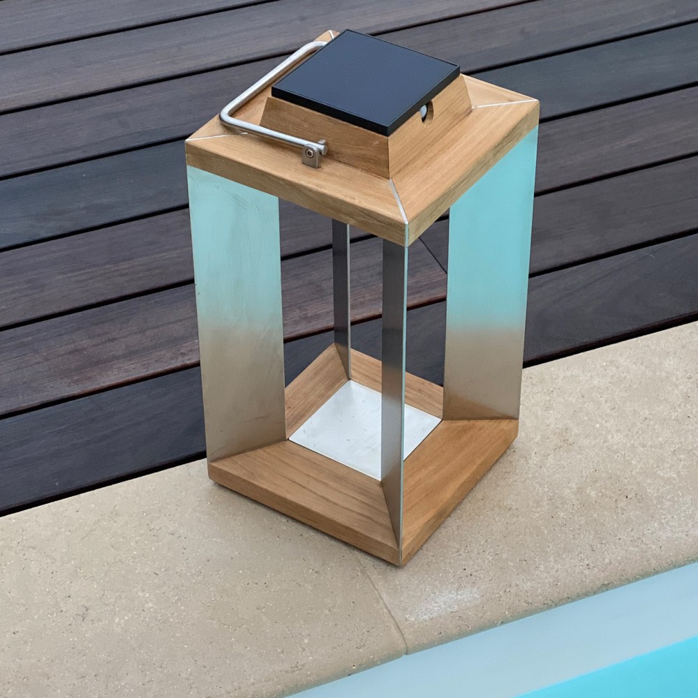 Lanterne Solaire CHENNAI En Teck Massif - Hauteur 50 Cm, LED Blanc Chaud - Éclairage D'extérieur Et Intérieur, Autonome 8-10h