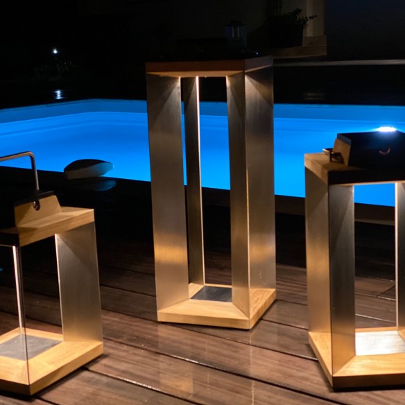 Trio de lanternes solaires TECK INOX H36cm H45cm H65cm Intensité réglable