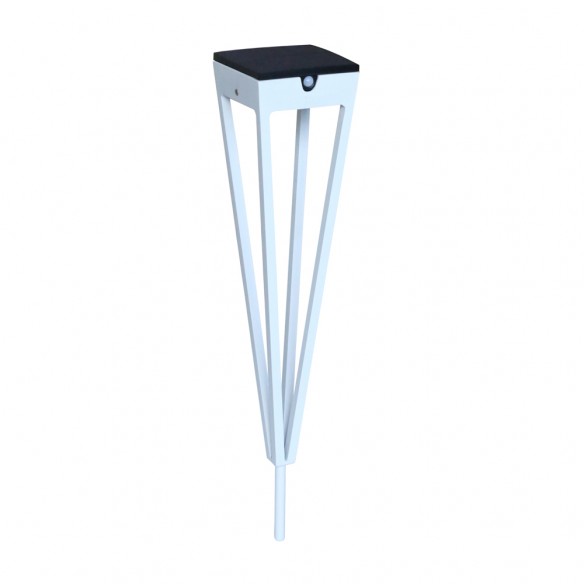 Solar Torch H52cm in White Aluminum with an Integrated Spike