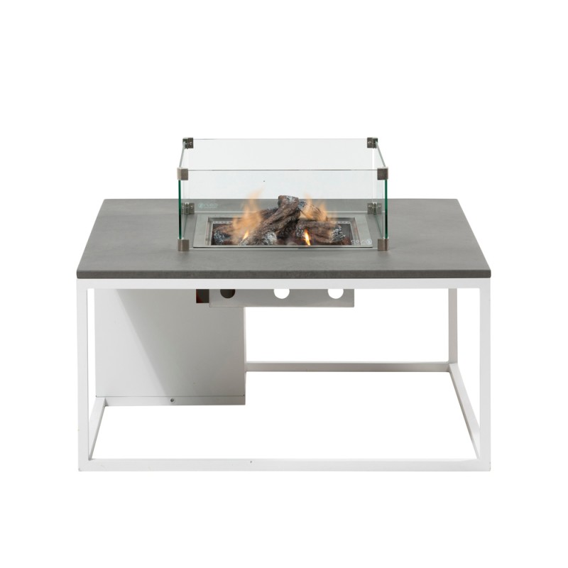 COSILOFT 100 Square Coffee Table Fire Pit White Alu frame Grey Top
