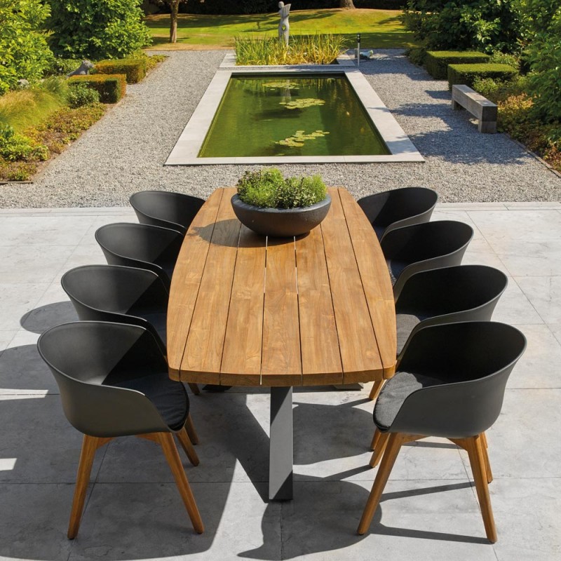 Table de jardin TIMOR en teck et aluminium anthracite 8 places L260