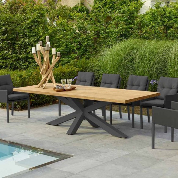 Table de jardin TIMOR en teck et aluminium anthracite 8 places L260