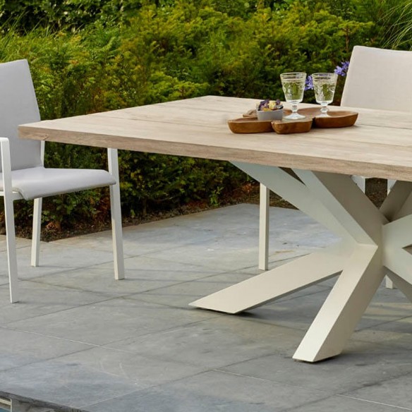 TIMOR Outdoor Dining Table 8 Seater Grey Teak and White Aluminium W280