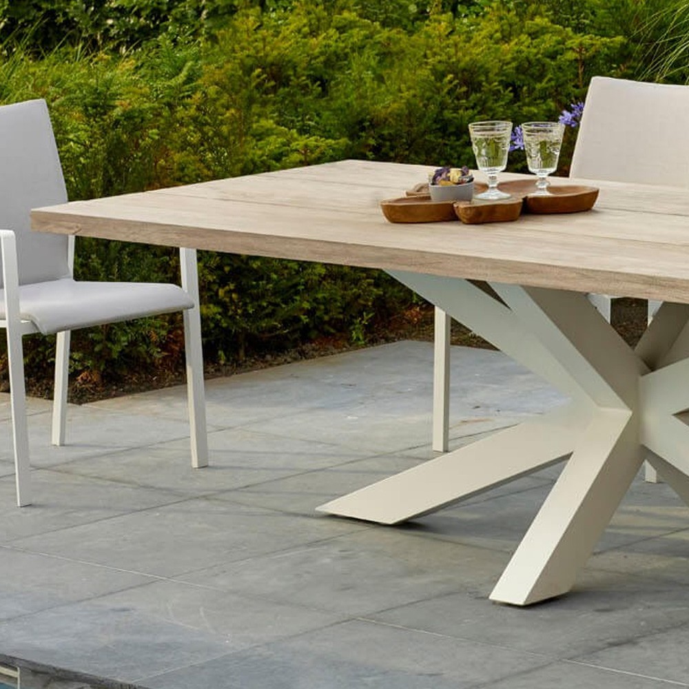 Table de jardin extensible en teck et aluminium blanc pour accueil