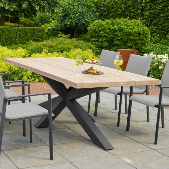 Table de jardin TIMOR en teck gris et aluminium anthracite 6 places L230