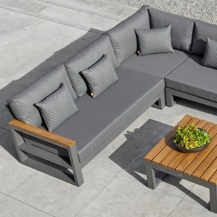 Salon de jardin SOHO CARBON 6 places gris aluminium avec accoudoirs en teck 2