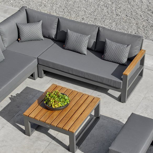 SOHO CARBON Lounge Set 6 Seater Aluminium Grey with Teak Armrests