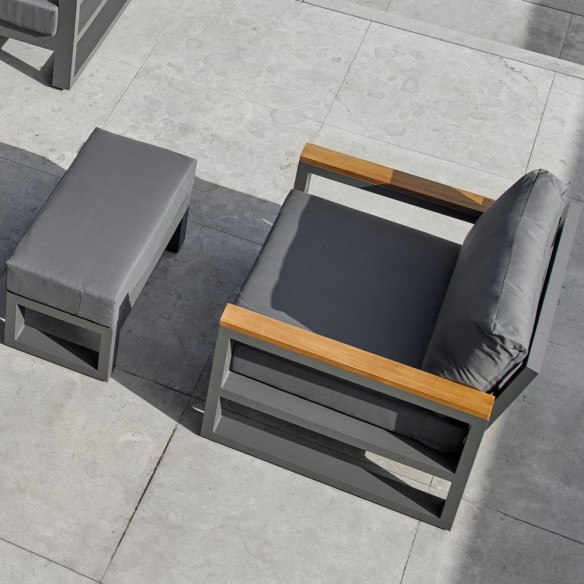 SOHO CARBON Lounge Set 6 Seater Aluminium Grey with Teak Armrests
