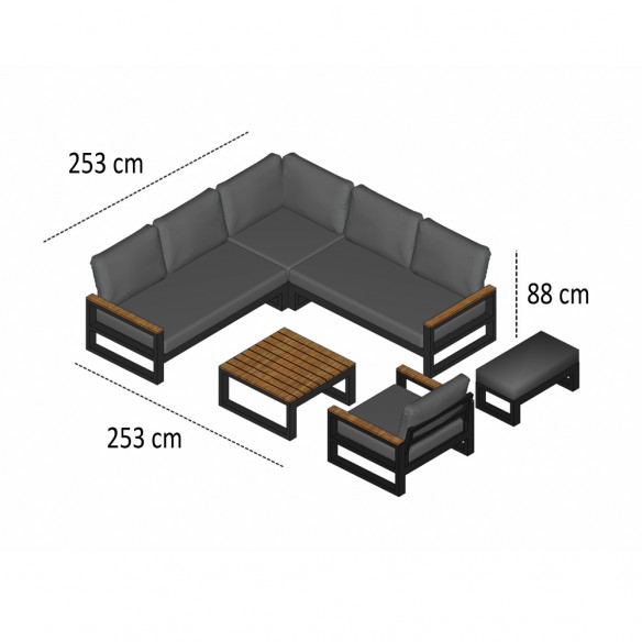 SOHO CARBON Lounge Set 6 Seater Aluminium Grey with Teak Armrests