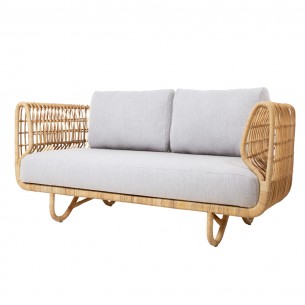 NEST 2 Seater Sofa in Natural Rattan with White Cushions 2