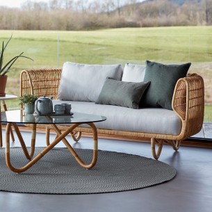 NEST 2 Seater Sofa in Natural Rattan with White Cushions