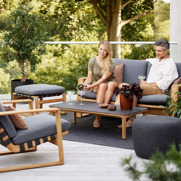 ASPECT Rectangular Coffee Table in Teak and Black Fossil Ceramic W120cm