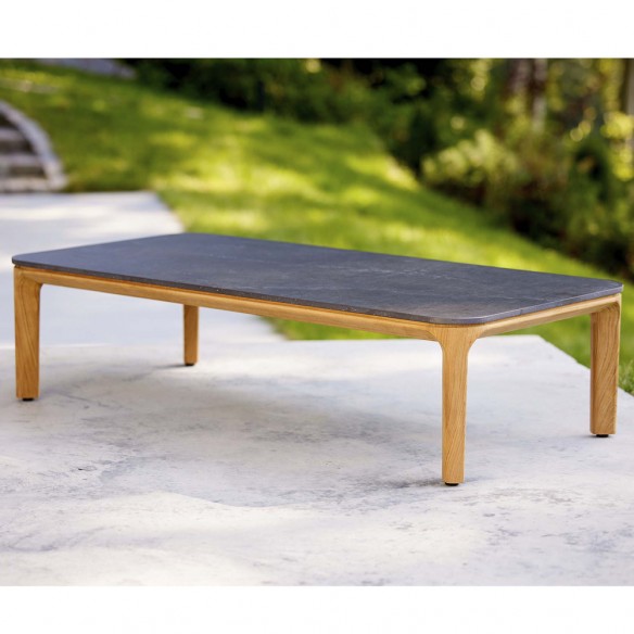 ASPECT Rectangular Coffee Table in Teak and Black Fossil Ceramic W120cm