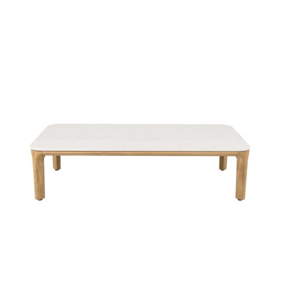 Table basse de jardin ASPECT rectangulaire en teck et céramique look travertin L120cm