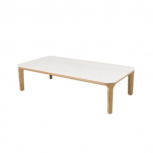 ASPECT Rectangular Coffee Table in Teak and Travertine Look Ceramic W120cm 2