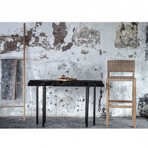 CORA Bar Stool in Reclaimed Teak Base with Backrest and Seat in Braided Natural Rope H110cm 2