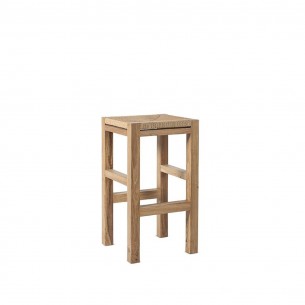 Tabouret de bar CORA piétement teck recyclé et assise corde naturelle tressée H61cm 2