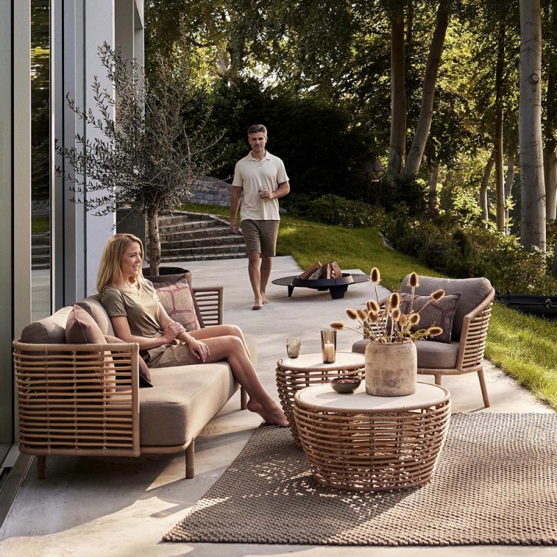Canapé Central De Jardin Avec Coussins Marron Résine Tressée à Prix