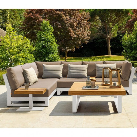 NEVADA CARBON Lounge Set 5/6 Seater Aluminium Grey with Teak Coffee and Side Table