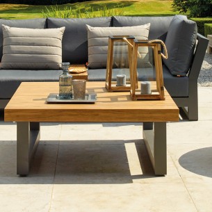 NEVADA CARBON Lounge Set 5/6 Seater Aluminium Grey with Teak Coffee and Side Table 2