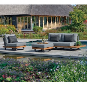 FITZ QUEEN Lounge Set 4/5 Seater Teak and Mouse Grey