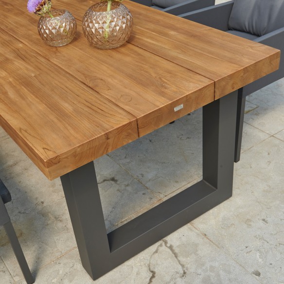 Table de jardin NEVADA en teck et aluminium anthracite 8 places L320