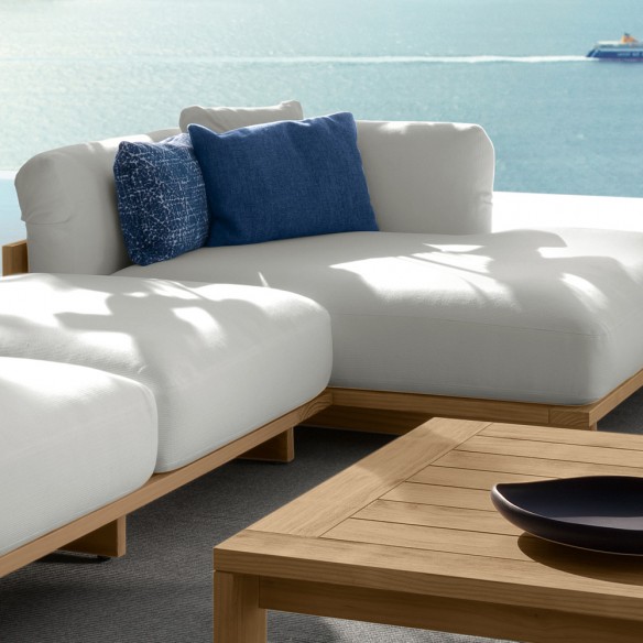 Salon de jardin ALFERO Bois couleur naturel et tissu blanc