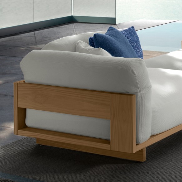 Salon de jardin ALFERO Bois couleur naturel et tissu blanc