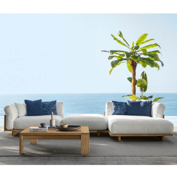 ALFERO Garden Furniture Natural Wood Colour and White Fabric