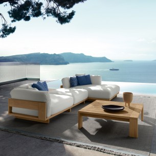 ALFERO Garden Lounge Set Natural Wood Colour and White Fabric