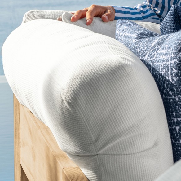 Salon de jardin ALFERO Bois couleur naturel et tissu blanc