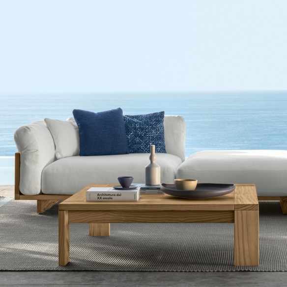 Salon de jardin ALFERO Bois couleur naturel et tissu blanc