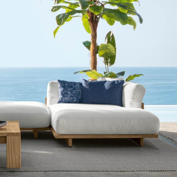 Salon de jardin ALFERO Bois couleur naturel et tissu blanc